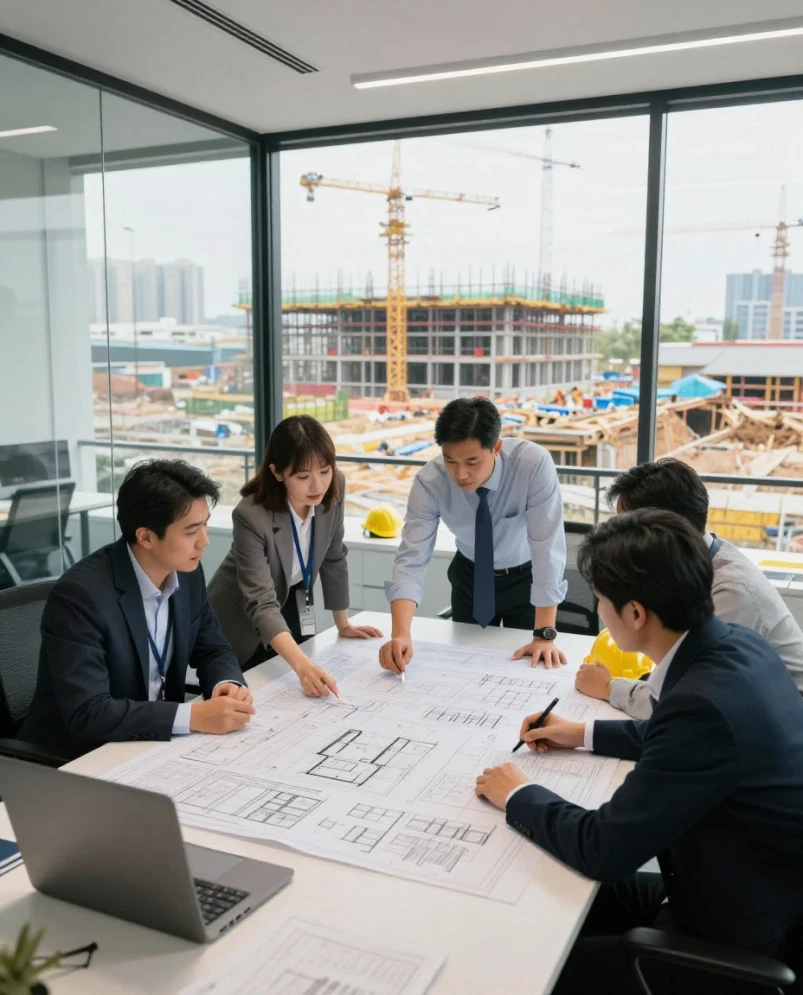Project team reviewing plans on-site — Sabri Vigor core services